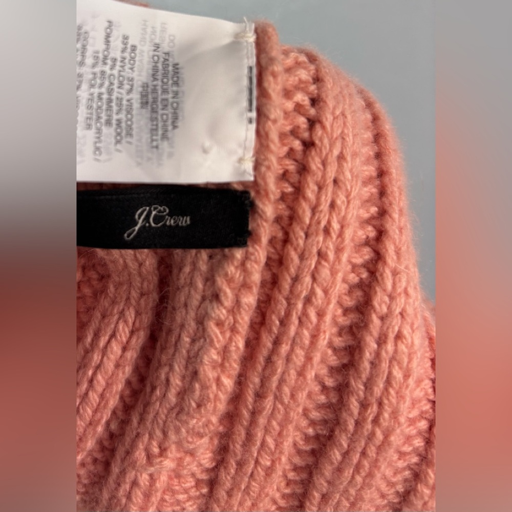 J. Crew Woman’s Ribbed Knit Pom-Pom Ski Hat in Peach - Picture 8 of 9